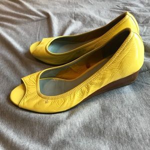 Cole Haan yellow peep toe kitten heel shoes